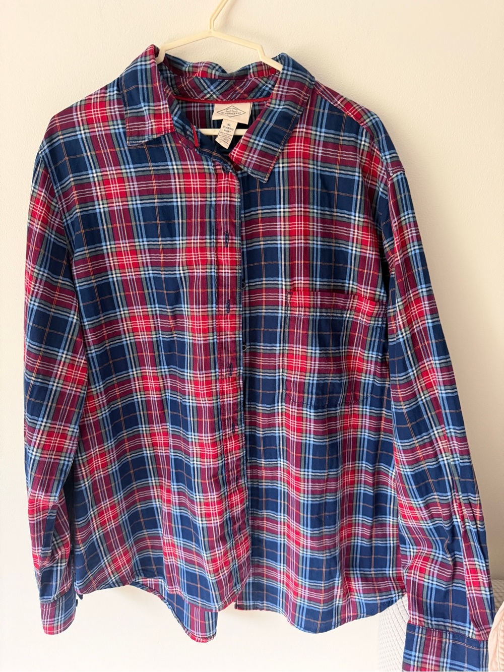 St. John's Bay Red and Blue Plaid Button-Down Shirt